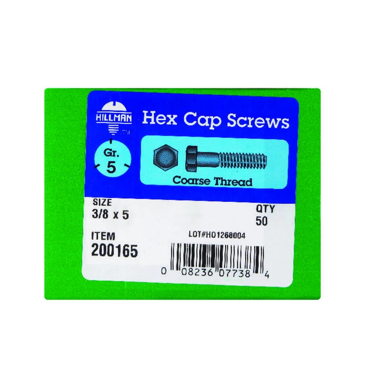 Hillman 3/8 in. D X 5 in. L Heat Treated Zinc Steel Hex Head Cap Screw 50 pk 2 Hillman 3/8 in. D X 5 in. L Heat Treated Zinc Steel Hex Head Cap Screw 50 pk - Image 2