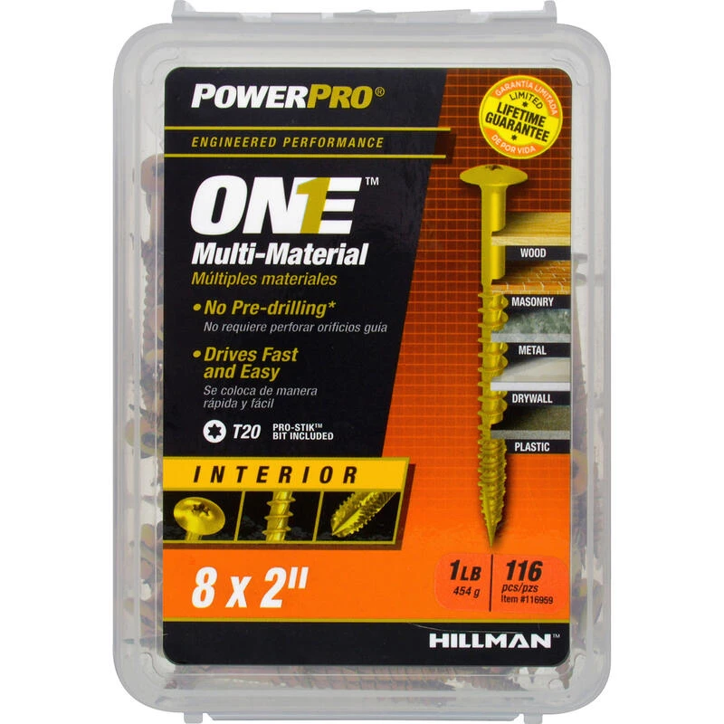 Hillman POWERPRO ONE No. 8 X 2 in. L Star Wafer Head Multi-Material Screw 1 lb 116 pk 1 Hillman POWERPRO ONE No. 8 X 2 in. L Star Wafer Head Multi-Material Screw 1 lb 116 pk