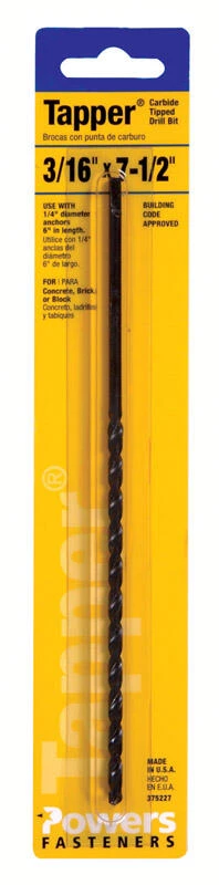 Hillman Tapper 3/16 in. X 7-1/2 in. L Carbide Tipped Drill Bit 1 pc 1 Hillman Tapper 3/16 in. X 7-1/2 in. L Carbide Tipped Drill Bit 1 pc
