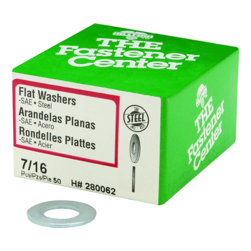 Hillman Zinc-Plated Steel 7/16 in. SAE Flat Washer 50 pk 1 Hillman Zinc-Plated Steel 7/16 in. SAE Flat Washer 50 pk