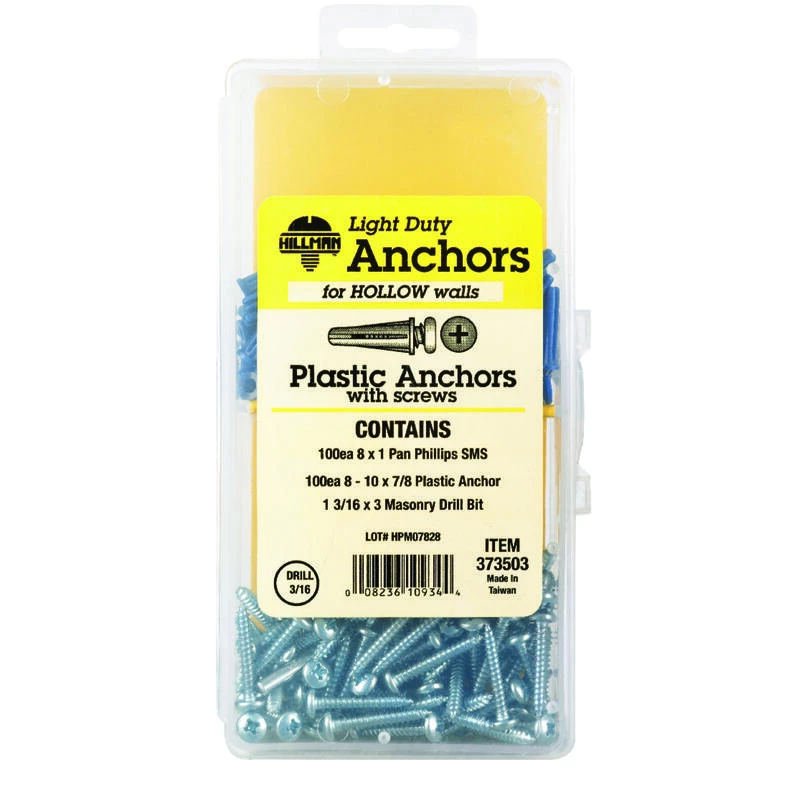 Hillman .164 in. D X 7/8 in. L Plastic Pan Head Conical Anchor Kit 201 pk 1 Hillman .164 in. D X 7/8 in. L Plastic Pan Head Conical Anchor Kit 201 pk