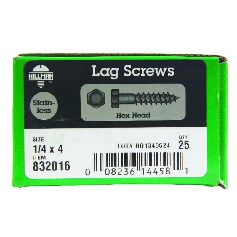 Hillman 1/4 in. X 4 in. L Hex Stainless Steel Lag Screw 25 pk 2 Hillman 1/4 in. X 4 in. L Hex Stainless Steel Lag Screw 25 pk - Image 2
