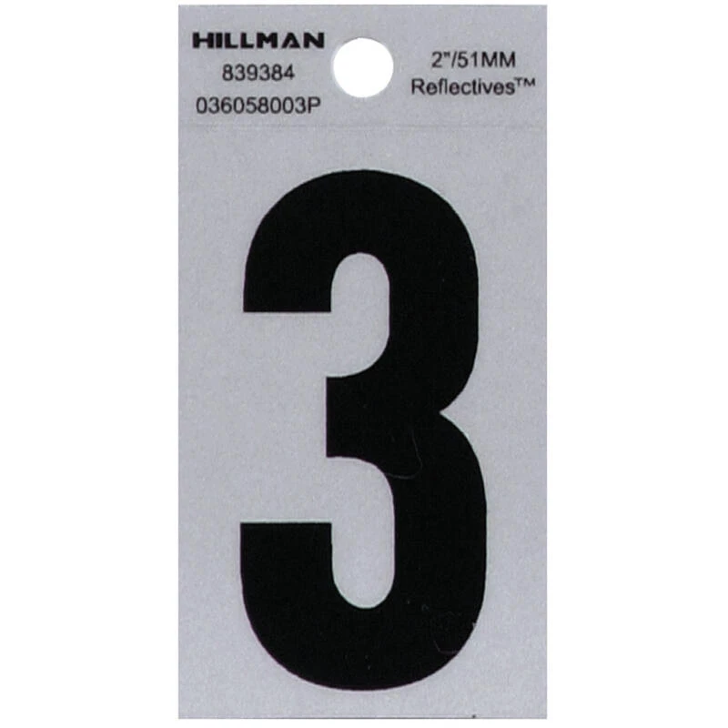 Hillman 2 in. Reflective Black Vinyl Self-Adhesive Number 3 1 pc 1 Hillman 2 in. Reflective Black Vinyl Self-Adhesive Number 3 1 pc
