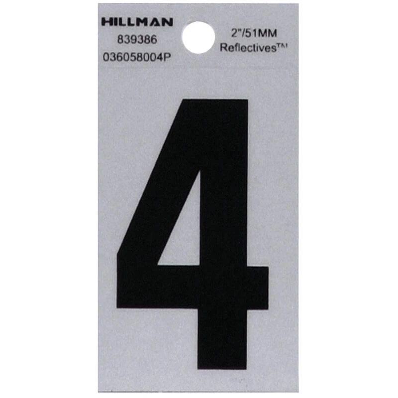 Hillman 2 in. Reflective Black Vinyl Self-Adhesive Number 4 1 pc 1 Hillman 2 in. Reflective Black Vinyl Self-Adhesive Number 4 1 pc