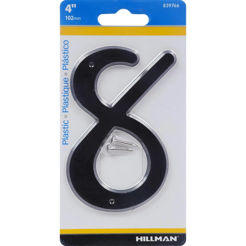 Hillman 4 in. Black Plastic Nail-On Number 8 1 pc 1 Hillman 4 in. Black Plastic Nail-On Number 8 1 pc
