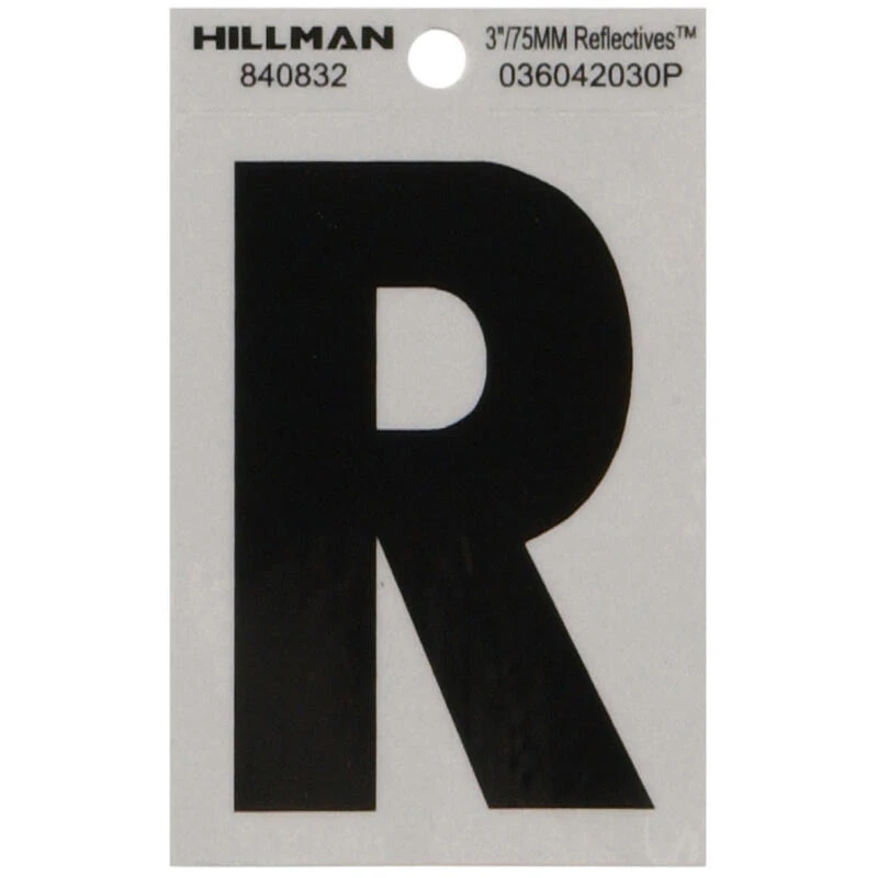 Hillman 3 in. Reflective Black Vinyl Self-Adhesive Letter R 1 pc 1 Hillman 3 in. Reflective Black Vinyl Self-Adhesive Letter R 1 pc