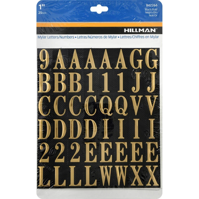 Hillman 1 in. Gold Vinyl Self-Adhesive Letter and Number Set 0-9, A-Z 112 pc 1 Hillman 1 in. Gold Vinyl Self-Adhesive Letter and Number Set 0-9, A-Z 112 pc