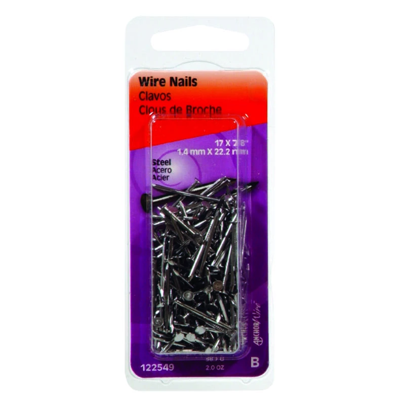 Hillman 17 Ga. X 7/8 in. L Bright Steel Wire Nails 1 pk 2 oz 1 Hillman 17 Ga. X 7/8 in. L Bright Steel Wire Nails 1 pk 2 oz