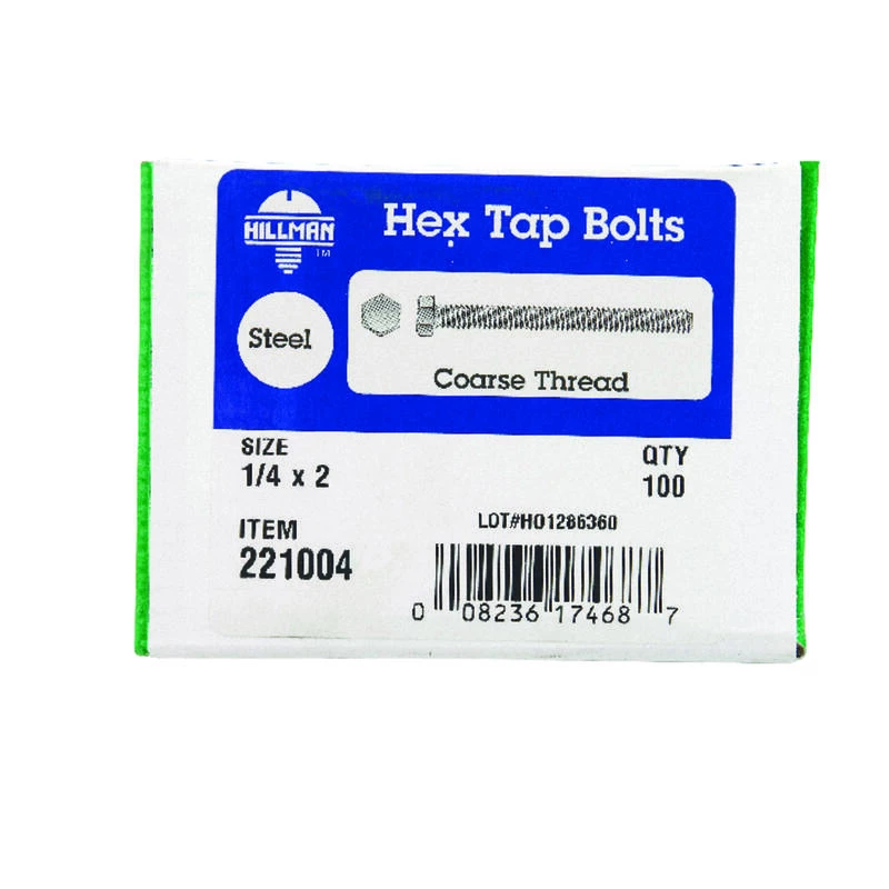 Hillman 1/4 in. D X 2 in. L Zinc Plated Steel Hex Tap Bolt 100 pk 2 Hillman 1/4 in. D X 2 in. L Zinc Plated Steel Hex Tap Bolt 100 pk - Image 2