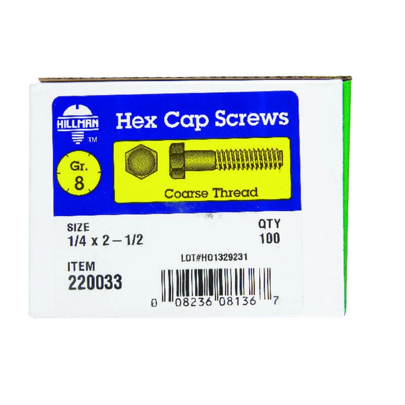 Hillman 1/4 in. D X 2-1/2 in. L Heat Treated Steel Hex Head Cap Screw 100 pk 2 Hillman 1/4 in. D X 2-1/2 in. L Heat Treated Steel Hex Head Cap Screw 100 pk - Image 2