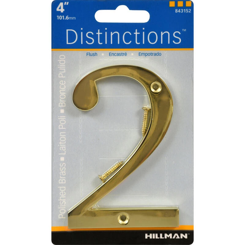 Hillman Distinctions 4 in. Gold Zinc Die-Cast Screw-On Number 2 1 pc 1 Hillman Distinctions 4 in. Gold Zinc Die-Cast Screw-On Number 2 1 pc