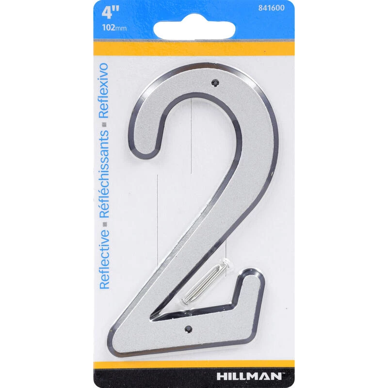 Hillman 4 in. Reflective Silver Plastic Nail-On Number 2 1 pc 1 Hillman 4 in. Reflective Silver Plastic Nail-On Number 2 1 pc