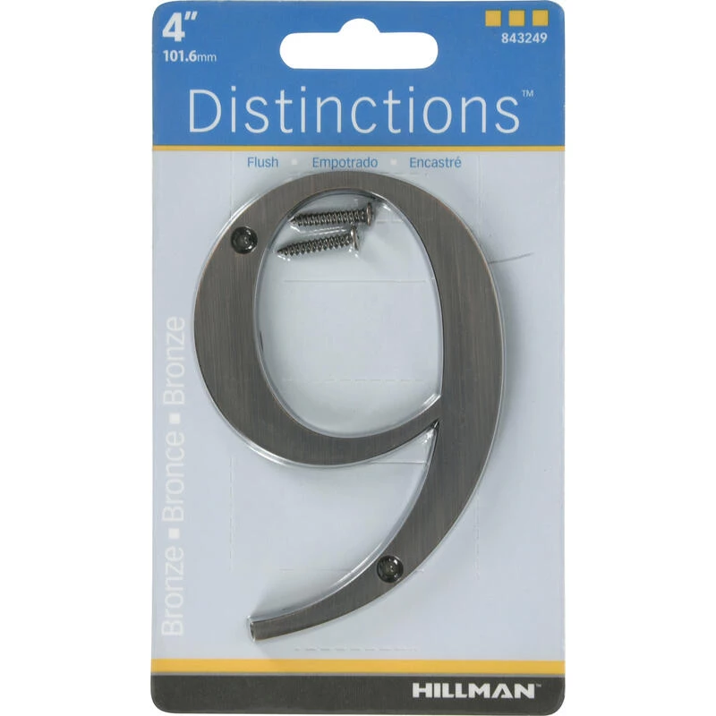 Hillman Distinctions 4 in. Bronze Zinc Die-Cast Screw-On Number 9 1 pc 1 Hillman Distinctions 4 in. Bronze Zinc Die-Cast Screw-On Number 9 1 pc