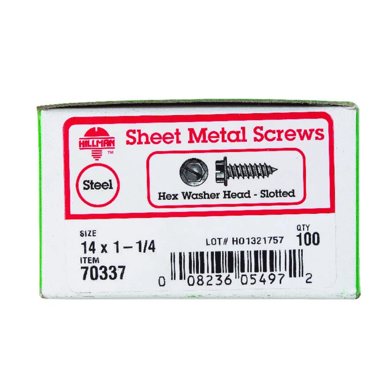 Hillman No. 14 X 1-1/4 in. L Slotted Hex Washer Head Sheet Metal Screws 100 pk 2 Hillman No. 14 X 1-1/4 in. L Slotted Hex Washer Head Sheet Metal Screws 100 pk - Image 2