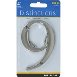 Hillman Distinctions 4 in. Silver Zinc Die-Cast Screw-On Number 9 1 pc