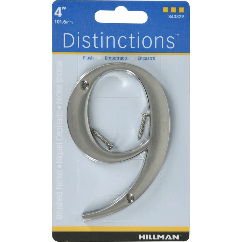 Hillman Distinctions 4 in. Silver Zinc Die-Cast Screw-On Number 9 1 pc 1 Hillman Distinctions 4 in. Silver Zinc Die-Cast Screw-On Number 9 1 pc