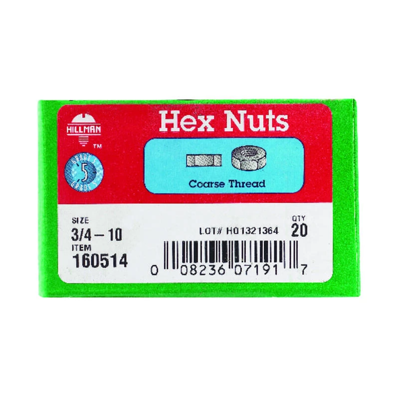 Hillman 3/4 in. Zinc-Plated Steel USS Hex Nut 20 pk 2 Hillman 3/4 in. Zinc-Plated Steel USS Hex Nut 20 pk - Image 2