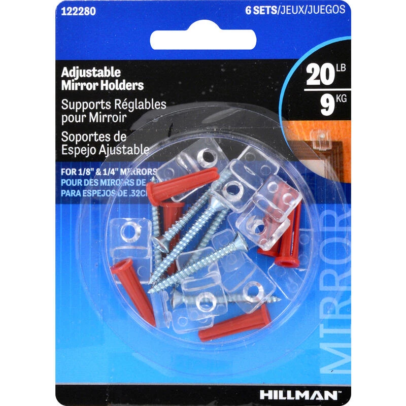 Hillman AnchorWire Medium Mirror Holder Kit 20 lb 6 pk 1 Hillman AnchorWire Medium Mirror Holder Kit 20 lb 6 pk