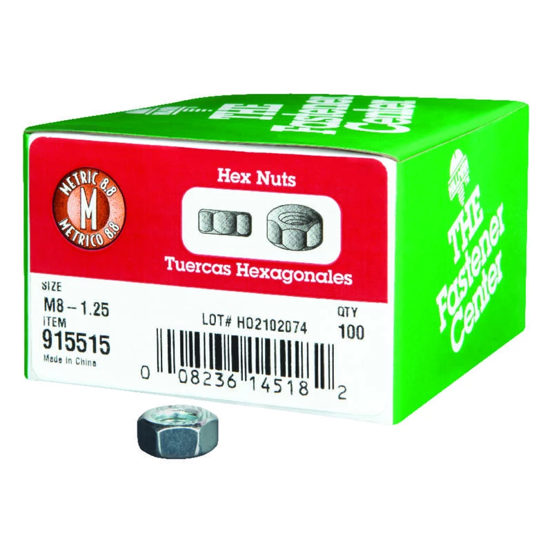 Hillman M8-1.25 mm Zinc-Plated Steel Metric Hex Nut 100 pk 1 Hillman M8-1.25 mm Zinc-Plated Steel Metric Hex Nut 100 pk