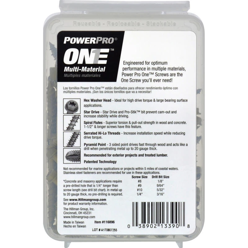Hillman Power Pro No. 10 X 1-3/4 in. L Star Hex Washer Head Multi-Material Screw 1 lb 97 pk 3 Hillman Power Pro No. 10 X 1-3/4 in. L Star Hex Washer Head Multi-Material Screw 1 lb 97 pk - Image 3