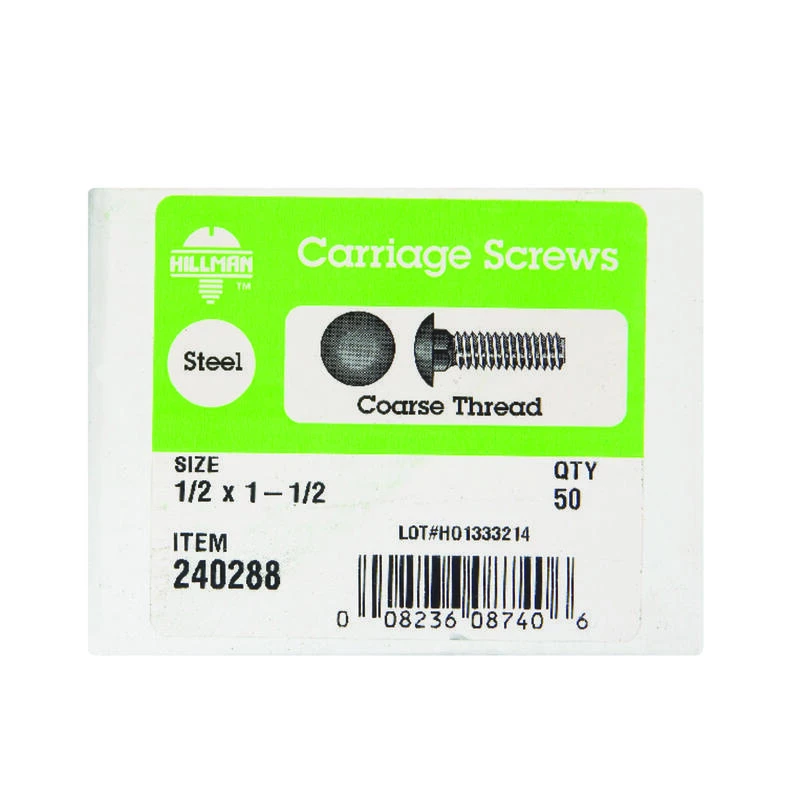 Hillman 1/2 in. X 1-1/2 in. L Zinc-Plated Steel Carriage Bolt 50 pk 2 Hillman 1/2 in. X 1-1/2 in. L Zinc-Plated Steel Carriage Bolt 50 pk - Image 2