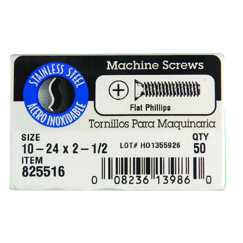 Hillman No. 10-24 X 2-1/2 in. L Phillips Flat Head Stainless Steel Machine Screws 50 pk 2 Hillman No. 10-24 X 2-1/2 in. L Phillips Flat Head Stainless Steel Machine Screws 50 pk - Image 2
