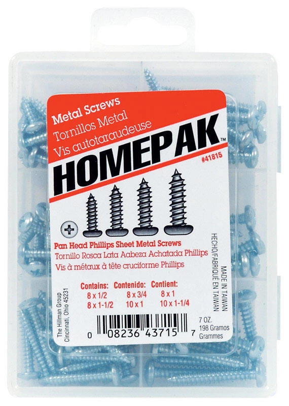 Hillman Homepak No. 14 Phillips Pan Head Sheet Metal Screw Assortment 1 pk 1 Hillman Homepak No. 14 Phillips Pan Head Sheet Metal Screw Assortment 1 pk