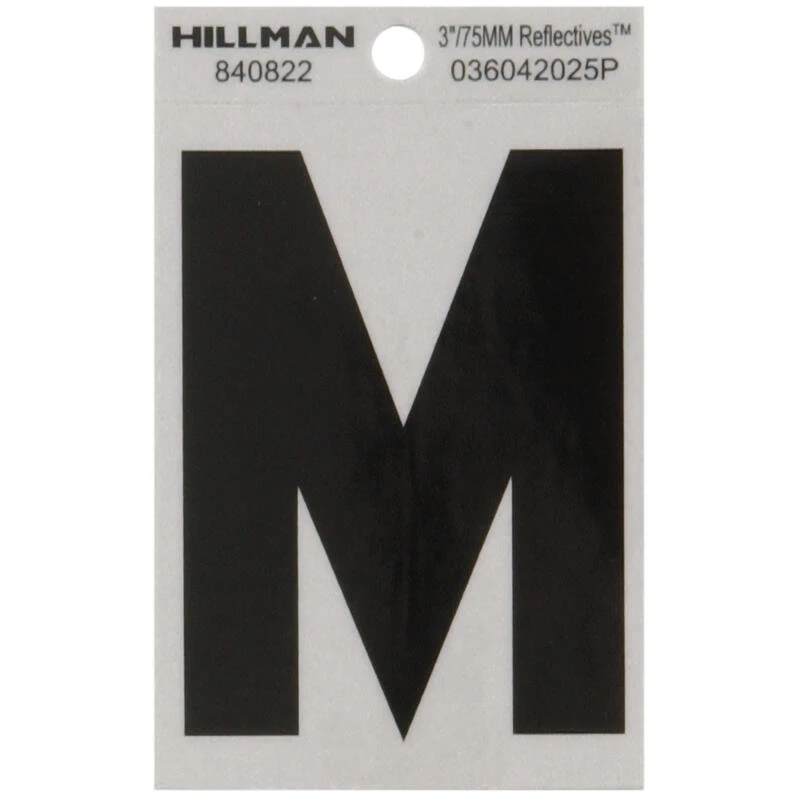 Hillman 3 in. Reflective Black Vinyl Self-Adhesive Letter M 1 pc 1 Hillman 3 in. Reflective Black Vinyl Self-Adhesive Letter M 1 pc