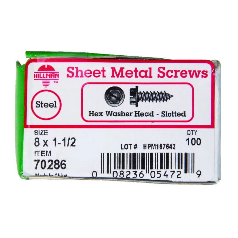 Hillman No. 8 X 1-1/2 in. L Slotted Hex Washer Head Sheet Metal Screws 100 pk 2 Hillman No. 8 X 1-1/2 in. L Slotted Hex Washer Head Sheet Metal Screws 100 pk - Image 2