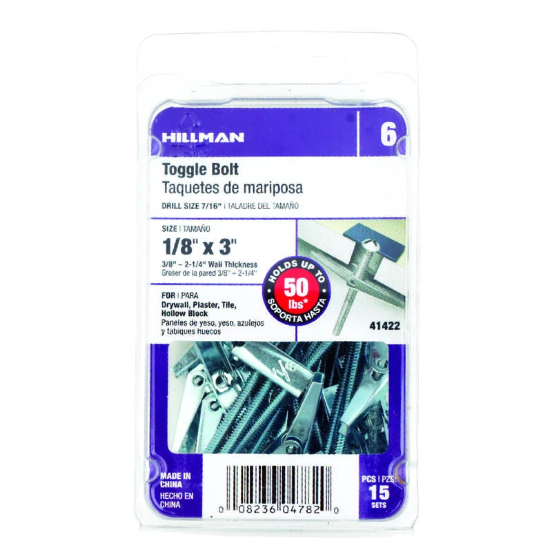 Hillman 1/8 in. D X 3 in. L Round Steel Toggle Bolt 15 pk 2 Hillman 1/8 in. D X 3 in. L Round Steel Toggle Bolt 15 pk - Image 2