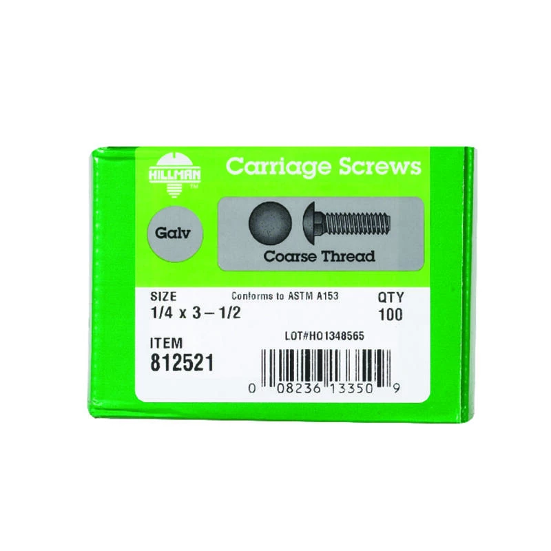 Hillman 1/4 in. X 3-1/2 in. L Hot Dipped Galvanized Steel Carriage Bolt 100 pk 2 Hillman 1/4 in. X 3-1/2 in. L Hot Dipped Galvanized Steel Carriage Bolt 100 pk - Image 2