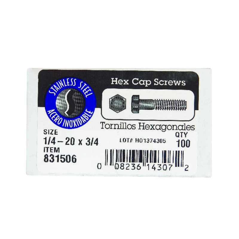 Hillman 1/4-20 in. D X 3/4 in. L Stainless Steel Hex Head Cap Screw 100 pk 2 Hillman 1/4-20 in. D X 3/4 in. L Stainless Steel Hex Head Cap Screw 100 pk - Image 2