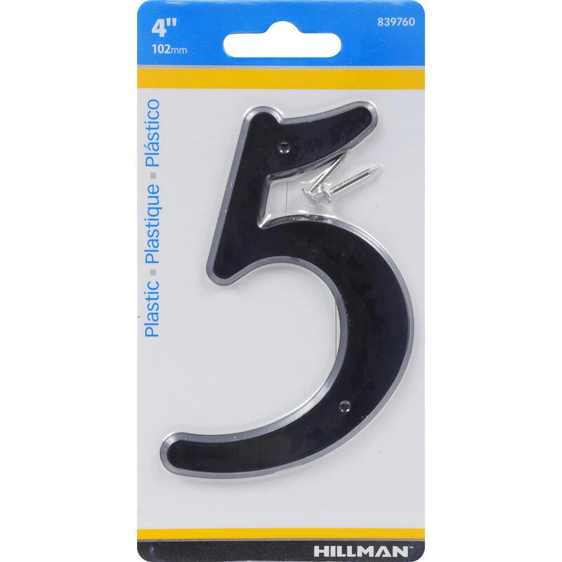 Hillman 4 in. Black Plastic Nail-On Number 5 1 pc 1 Hillman 4 in. Black Plastic Nail-On Number 5 1 pc