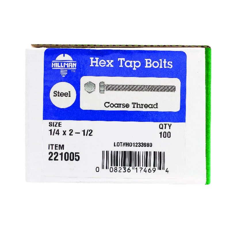 Hillman 1/4 in. D X 2-1/2 in. L Zinc Plated Steel Hex Tap Bolt 100 pk 2 Hillman 1/4 in. D X 2-1/2 in. L Zinc Plated Steel Hex Tap Bolt 100 pk - Image 2