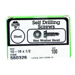 Hillman No. 10-16 X 1/2 in. L Hex Washer Head Self- Drilling Screws 100 pk