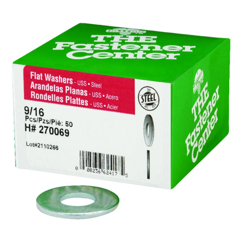 Hillman Zinc-Plated Steel 9/16 in. USS Flat Washer 50 pk 1 Hillman Zinc-Plated Steel 9/16 in. USS Flat Washer 50 pk