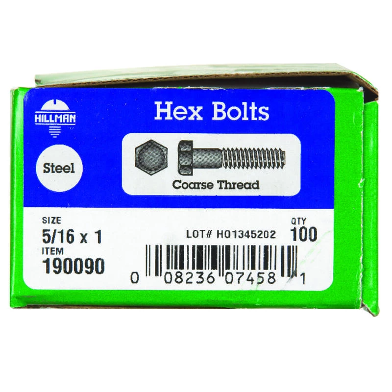 Hillman 5/16 in. D X 1 in. L Zinc Plated Steel Hex Bolt 100 pk 2 Hillman 5/16 in. D X 1 in. L Zinc Plated Steel Hex Bolt 100 pk - Image 2