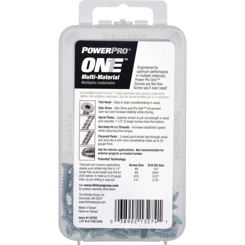 Hillman POWERPRO ONE No. 8 X 3/4 in. L Star Flat Head Multi-Material Screw 40 pk 3 Hillman POWERPRO ONE No. 8 X 3/4 in. L Star Flat Head Multi-Material Screw 40 pk - Image 3