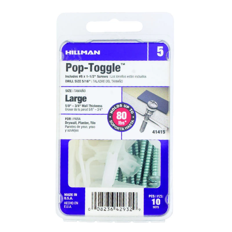 Hillman 5/8 in. D X 1-1/2 in. L Zinc Pan Head Pop-Toggle Anchors 10 pk 2 Hillman 5/8 in. D X 1-1/2 in. L Zinc Pan Head Pop-Toggle Anchors 10 pk - Image 2