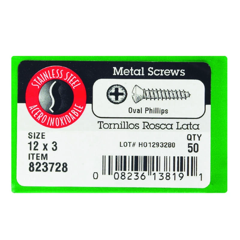 Hillman No. 12 X 3 in. L Phillips Oval Head Sheet Metal Screws 50 pk 2 Hillman No. 12 X 3 in. L Phillips Oval Head Sheet Metal Screws 50 pk - Image 2