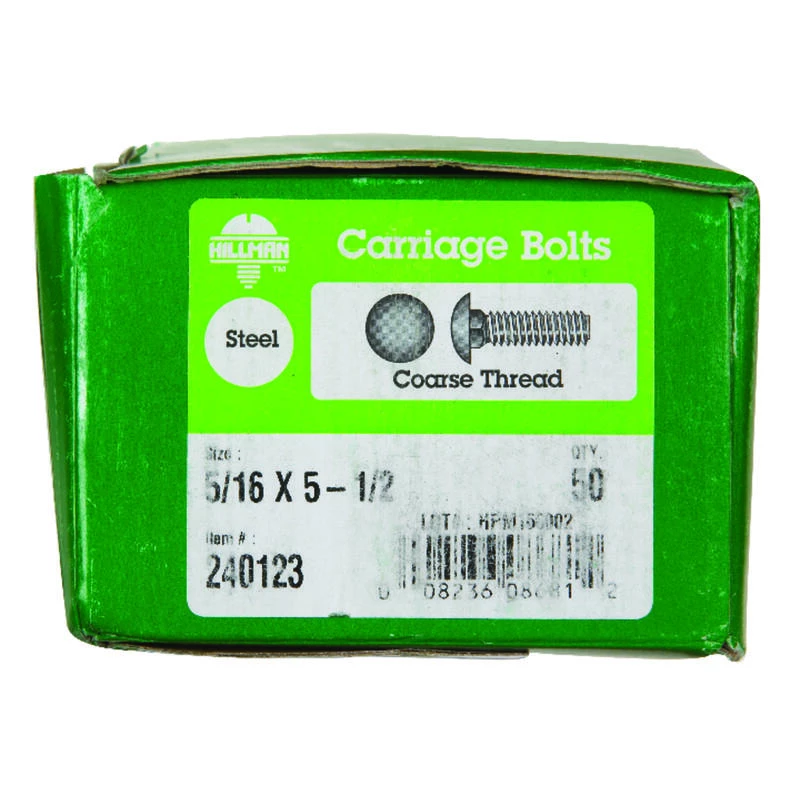 Hillman 5/16 in. X 5-1/2 in. L Zinc-Plated Steel Carriage Bolt 50 pk 2 Hillman 5/16 in. X 5-1/2 in. L Zinc-Plated Steel Carriage Bolt 50 pk - Image 2