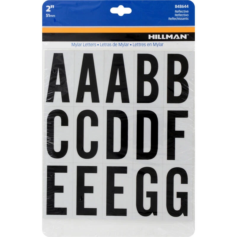 Hillman 2 in. Reflective Black Vinyl Self-Adhesive Letter Set A-Z 63 pc 1 Hillman 2 in. Reflective Black Vinyl Self-Adhesive Letter Set A-Z 63 pc