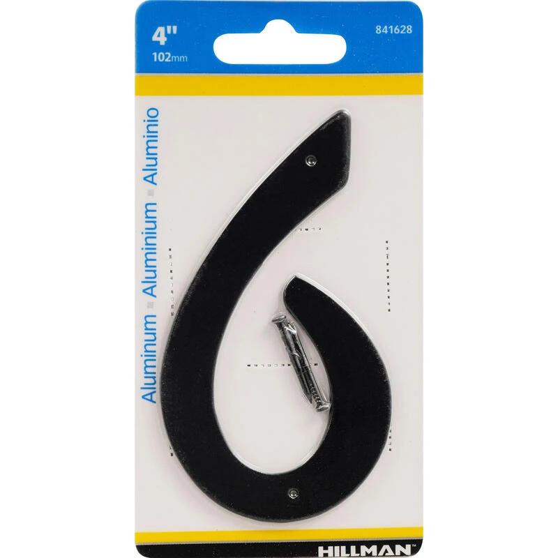 Hillman 4 in. Black Aluminum Nail-On Number 6 1 pc 1 Hillman 4 in. Black Aluminum Nail-On Number 6 1 pc
