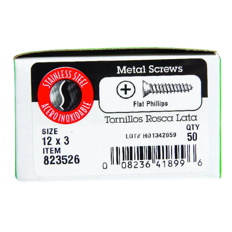 Hillman No. 12 X 3 in. L Phillips Flat Head Sheet Metal Screws 50 pk 2 Hillman No. 12 X 3 in. L Phillips Flat Head Sheet Metal Screws 50 pk - Image 2