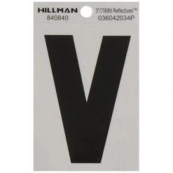 Hillman 3 in. Reflective Black Vinyl Self-Adhesive Letter V 1 pc