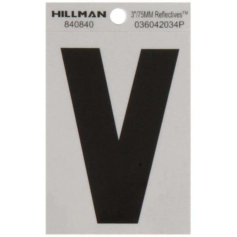 Hillman 3 in. Reflective Black Vinyl Self-Adhesive Letter V 1 pc 1 Hillman 3 in. Reflective Black Vinyl Self-Adhesive Letter V 1 pc