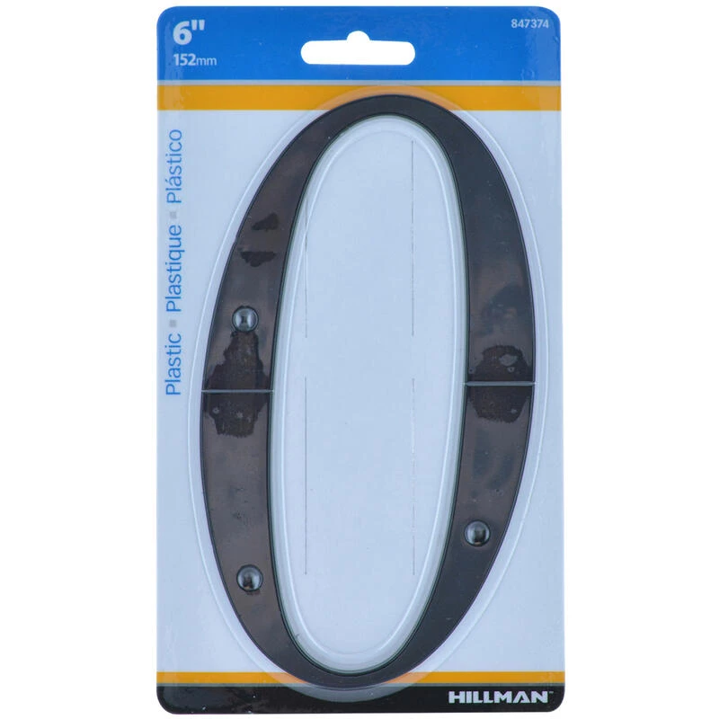 Hillman 6 in. Black Plastic Nail-On Number 0 1 pc 1 Hillman 6 in. Black Plastic Nail-On Number 0 1 pc