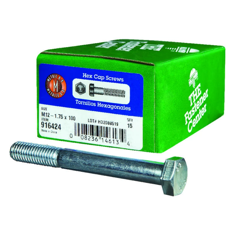 Hillman M12-1.75 mm D X 100 mm L Heat Treated Steel Hex Head Cap Screw 15 pk 1 Hillman M12-1.75 mm D X 100 mm L Heat Treated Steel Hex Head Cap Screw 15 pk