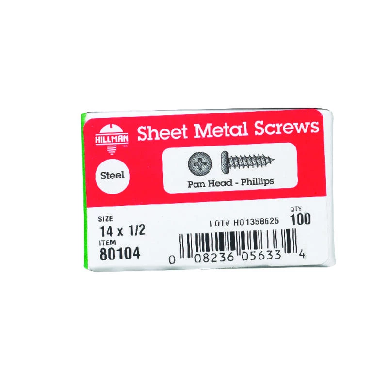 Hillman No. 14 X 1/2 in. L Phillips Pan Head Sheet Metal Screws 100 pk 2 Hillman No. 14 X 1/2 in. L Phillips Pan Head Sheet Metal Screws 100 pk - Image 2