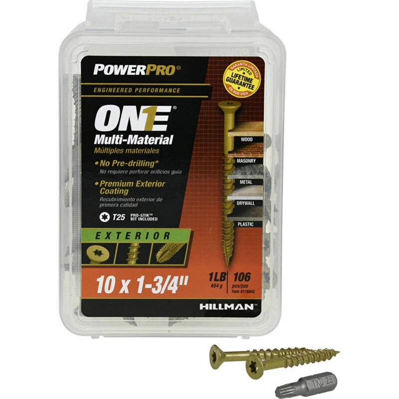 Hillman POWERPRO ONE No. 10 X 1-3/4 in. L Star Flat Head Multi-Material Screw 1 lb 106 pk 1 Hillman POWERPRO ONE No. 10 X 1-3/4 in. L Star Flat Head Multi-Material Screw 1 lb 106 pk